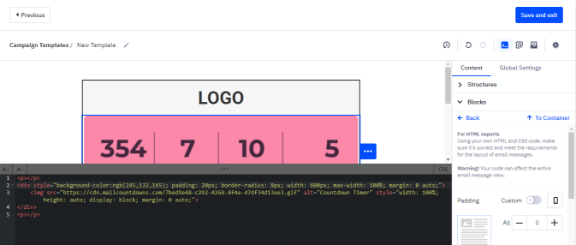 Pasting countdown timer code