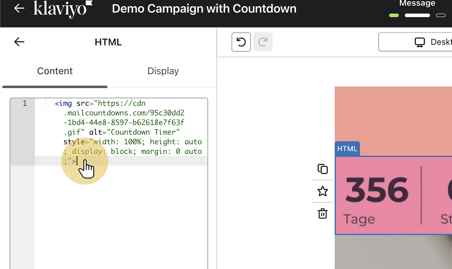 Paste HTML code in Klaviyo