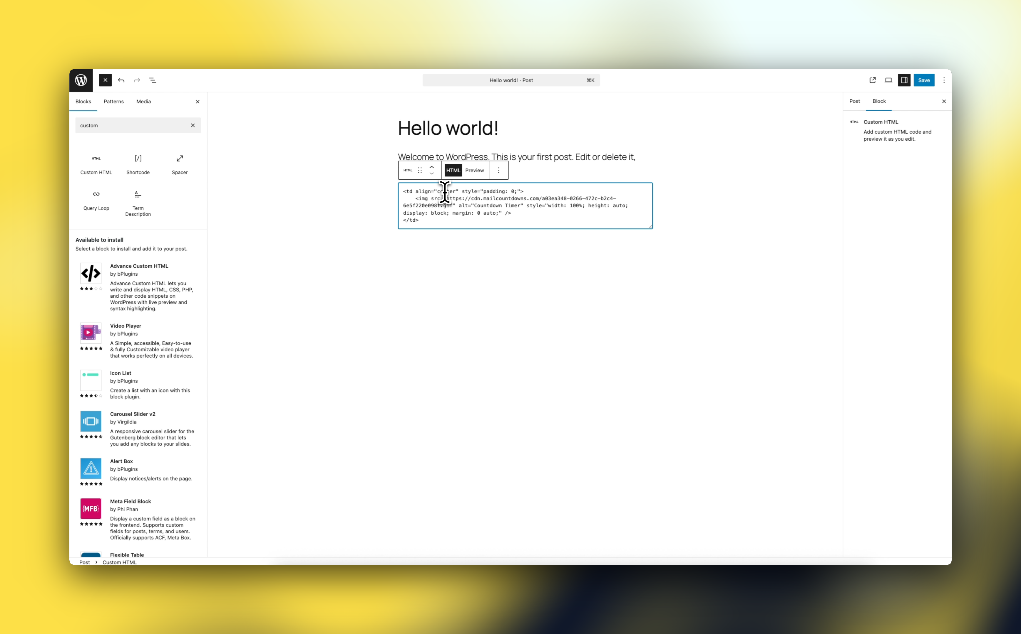 Pasting HTML Code into WP HTML Editor